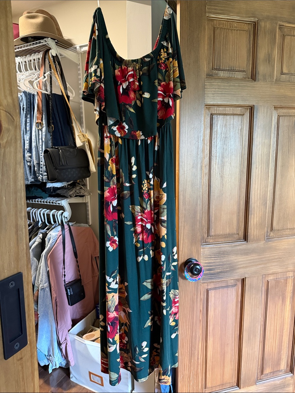 Altar’d State Off-Shoulder Green Floral Maxi Dress